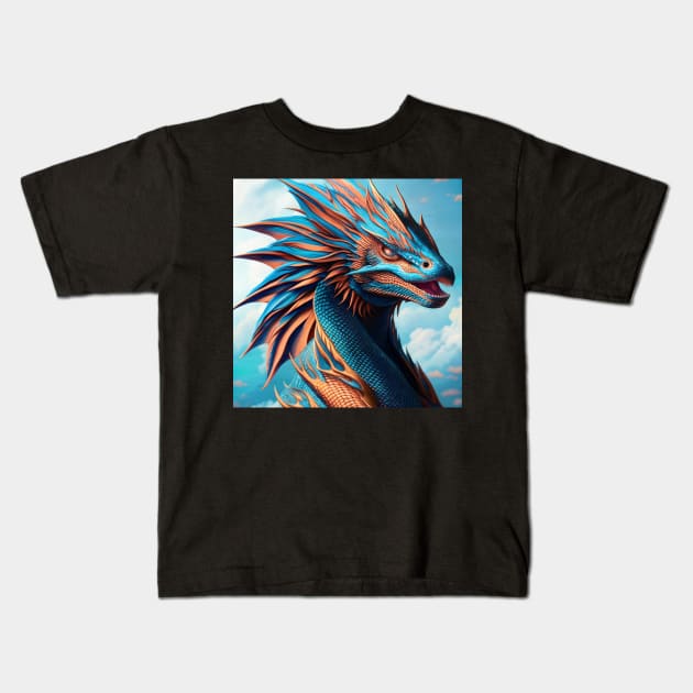 Ferocious Blue and Orange Frilled Dragon Kids T-Shirt by dragynrain